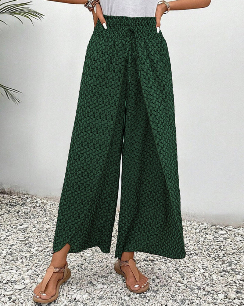 Lunara™ | Damesbroek met wijde pijpen in een geometrische print