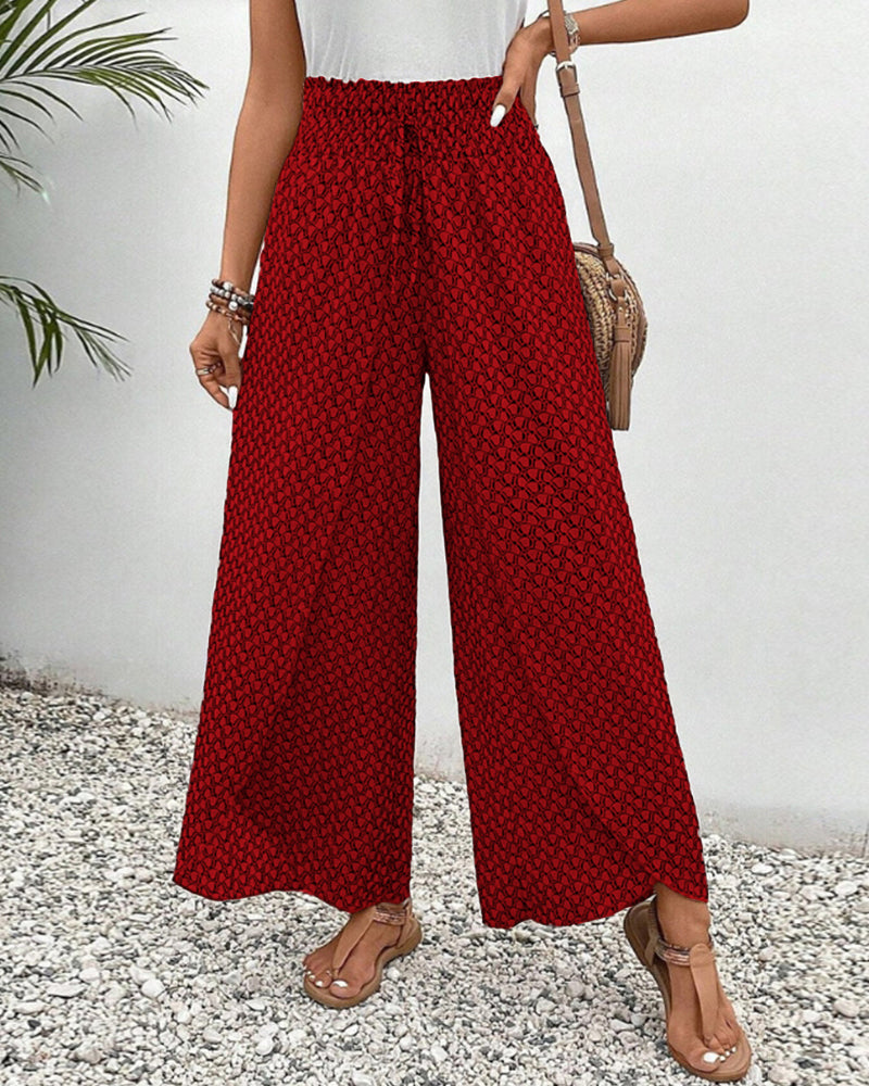 Lunara™ | Damesbroek met wijde pijpen in een geometrische print