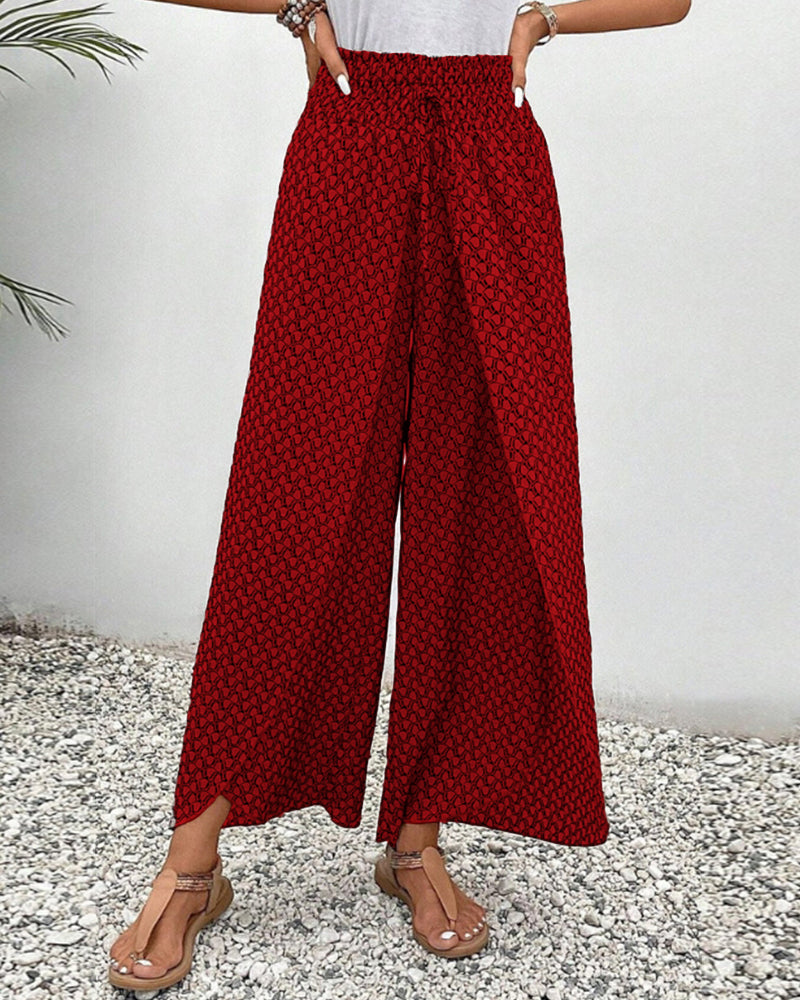 Lunara™ | Damesbroek met wijde pijpen in een geometrische print