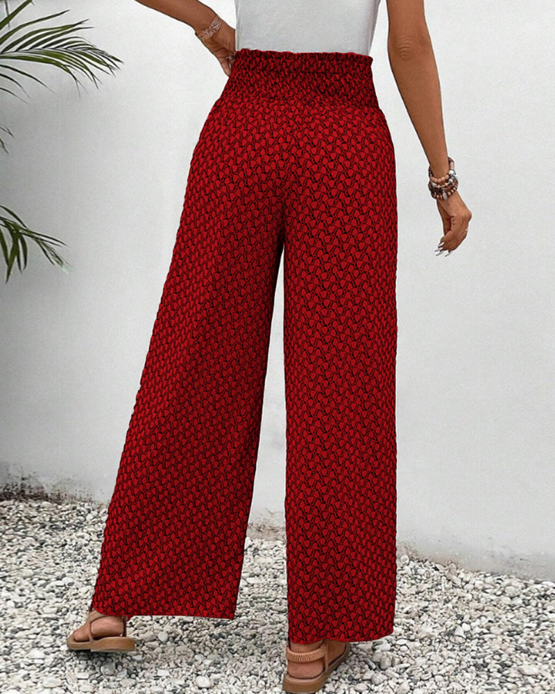Lunara™ | Damesbroek met wijde pijpen in een geometrische print