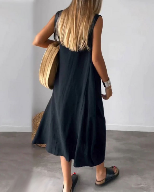 Hazel™ | katoenlinnen casual jurk met zakken