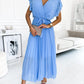 Ava™ | Elegante Effen Kleur Jurk Met Gerimpelde Mouwen En V-hals