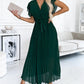 Ava™ | Elegante Effen Kleur Jurk Met Gerimpelde Mouwen En V-hals