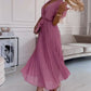 Ava™ | Elegante Effen Kleur Jurk Met Gerimpelde Mouwen En V-hals