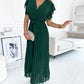 Ava™ | Elegante Effen Kleur Jurk Met Gerimpelde Mouwen En V-hals