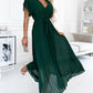 Ava™ | Elegante Effen Kleur Jurk Met Gerimpelde Mouwen En V-hals