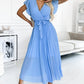 Ava™ | Elegante Effen Kleur Jurk Met Gerimpelde Mouwen En V-hals