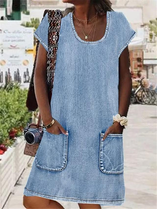Roxy™ | Zomerse Denim Jurk met Korte Mouwen