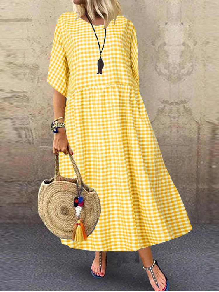 Celeste™ | Elegante Geruite Zomerjurk