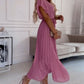 Ava™ | Elegante Effen Kleur Jurk Met Gerimpelde Mouwen En V-hals