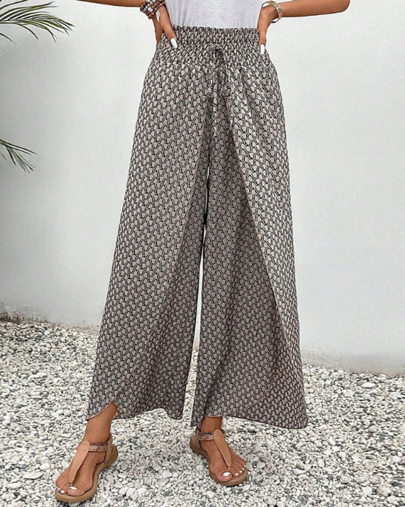 Lunara™ | Damesbroek met wijde pijpen in een geometrische print