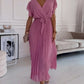 Ava™ | Elegante Effen Kleur Jurk Met Gerimpelde Mouwen En V-hals