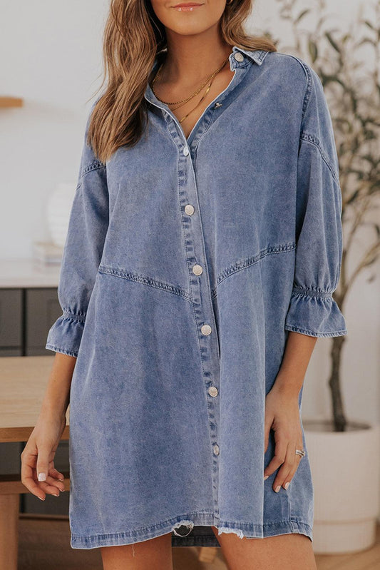 Geknoopte Denim Jurk met Lange Mouwen