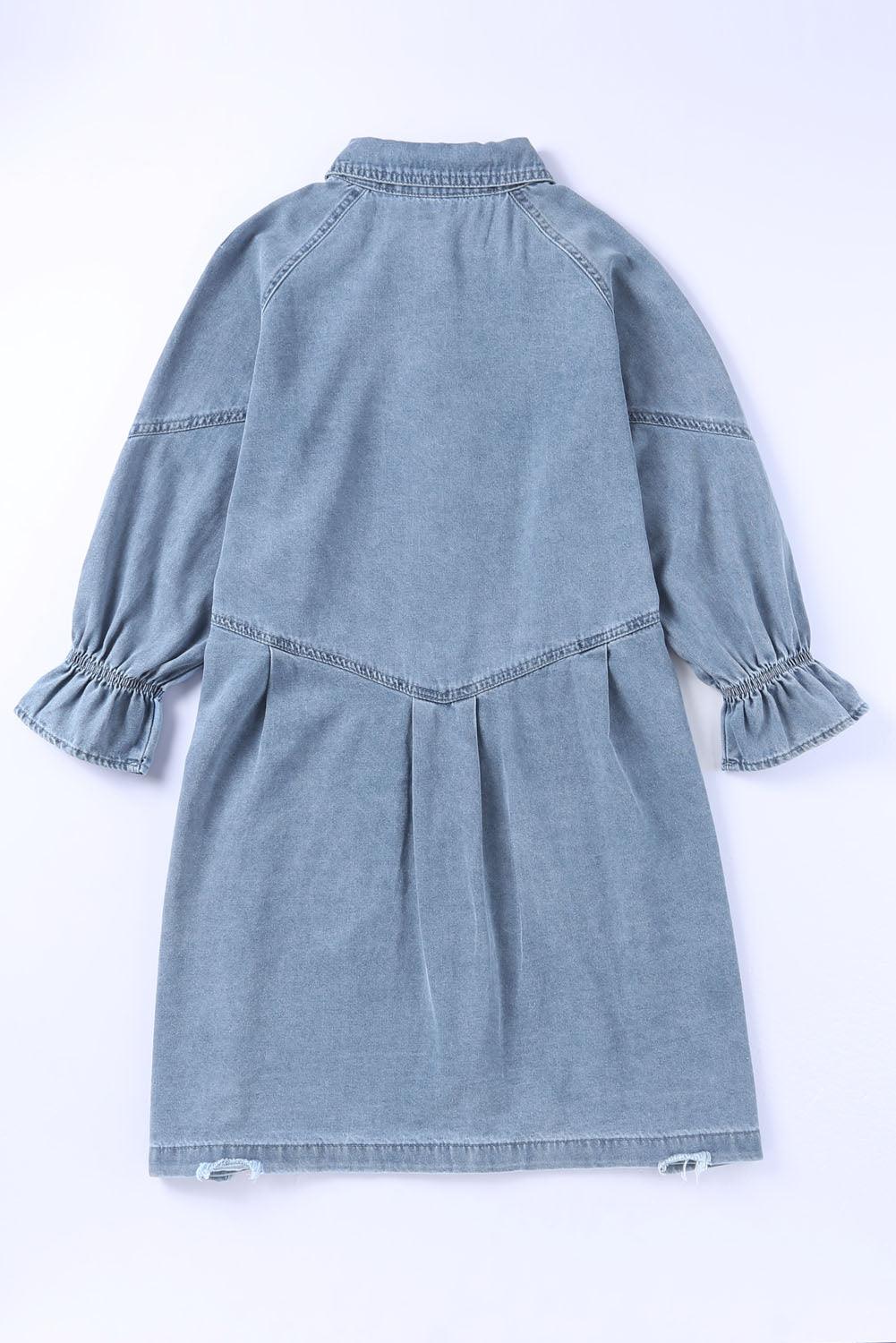 Geknoopte Denim Jurk met Lange Mouwen
