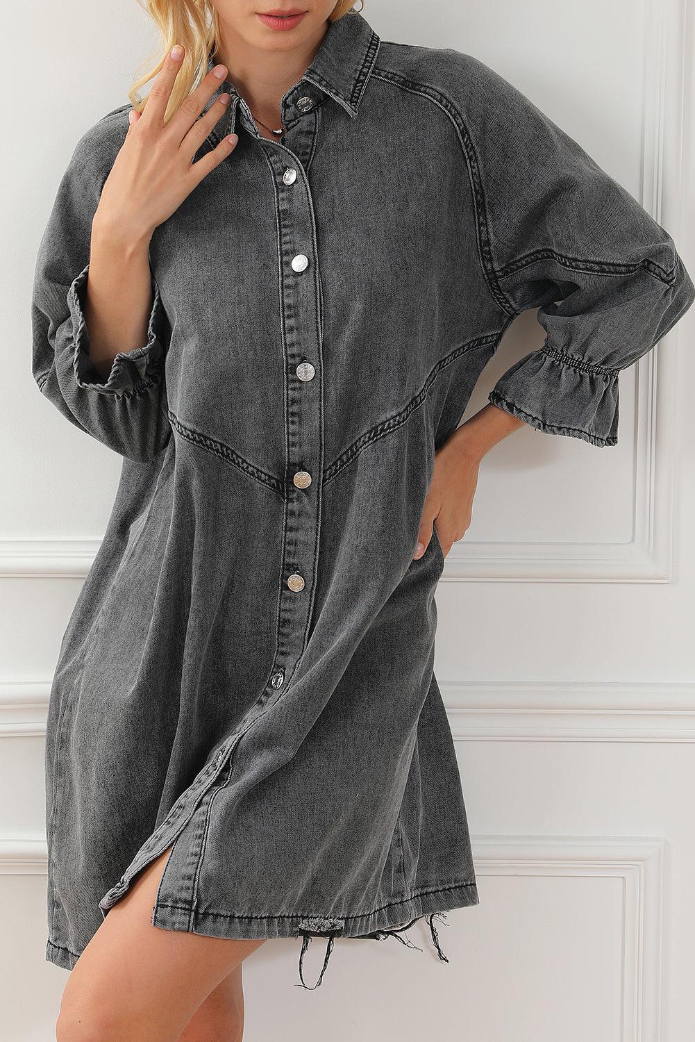 Geknoopte Denim Jurk met Lange Mouwen