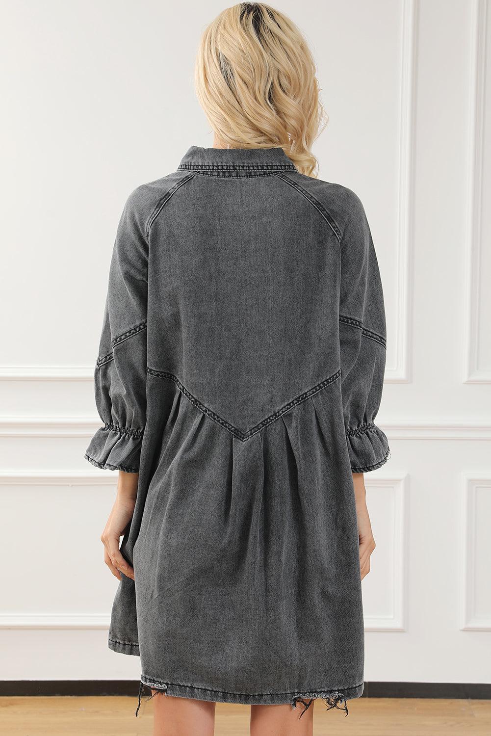 Geknoopte Denim Jurk met Lange Mouwen