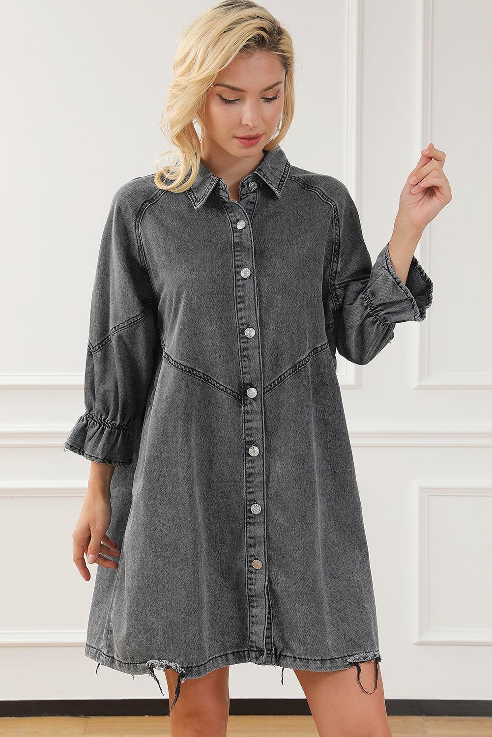 Geknoopte Denim Jurk met Lange Mouwen