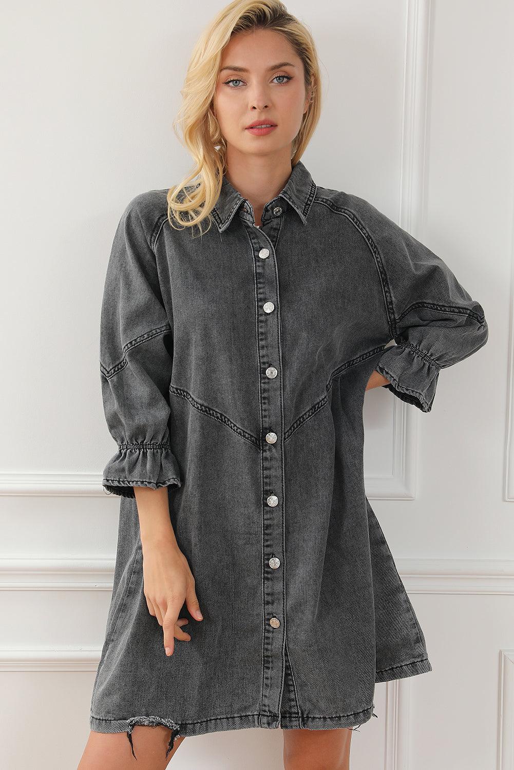 Geknoopte Denim Jurk met Lange Mouwen