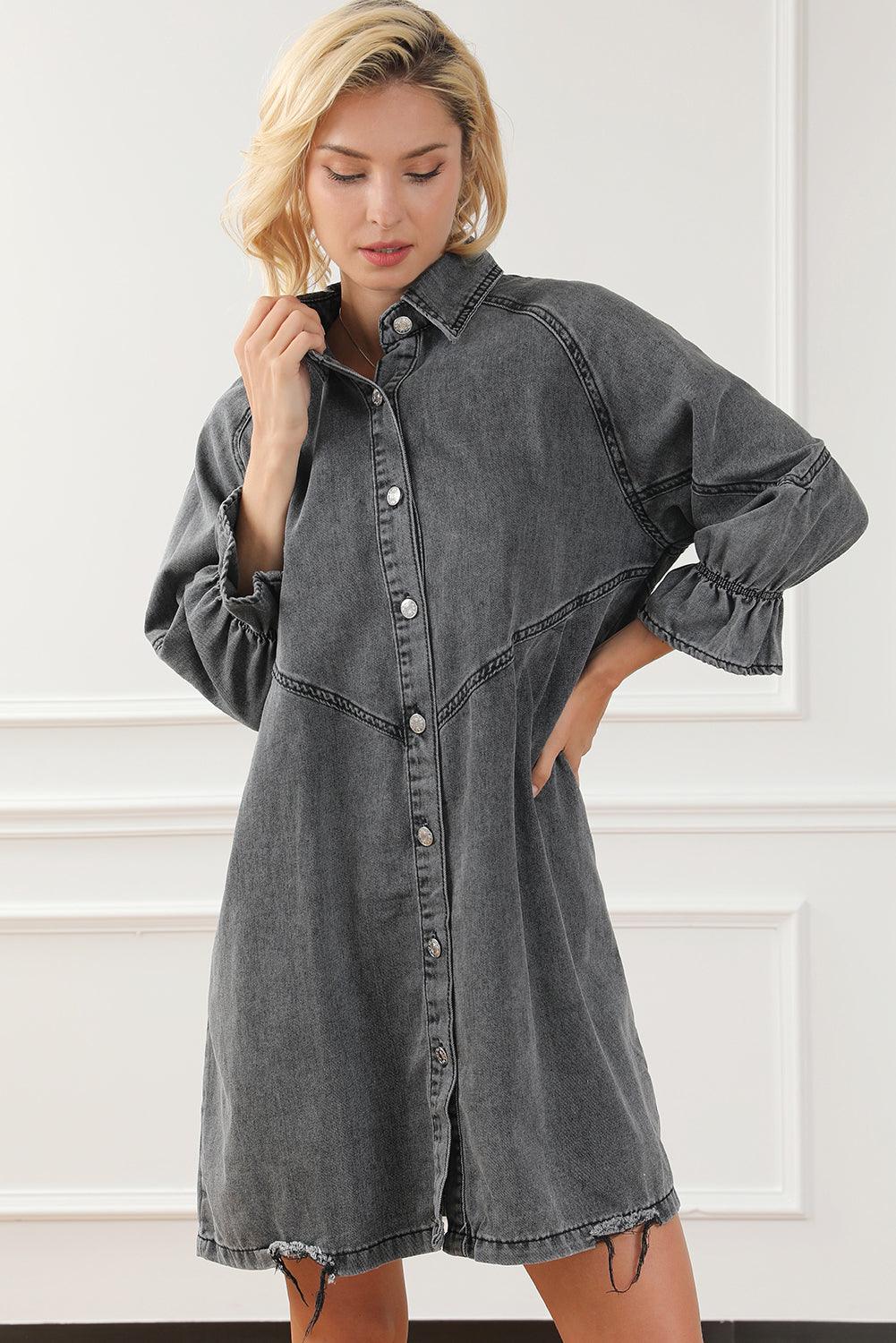 Geknoopte Denim Jurk met Lange Mouwen