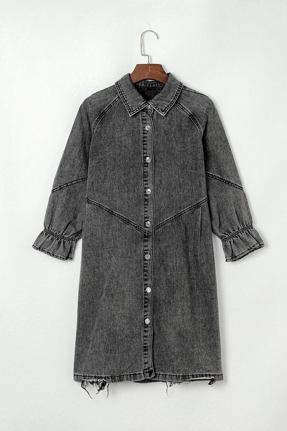 Geknoopte Denim Jurk met Lange Mouwen