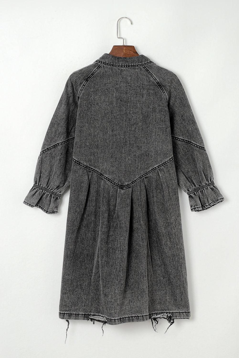 Geknoopte Denim Jurk met Lange Mouwen