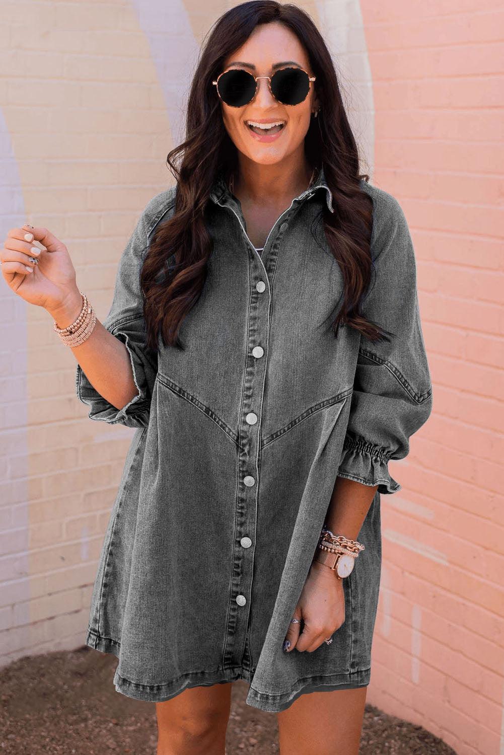 Geknoopte Denim Jurk met Lange Mouwen