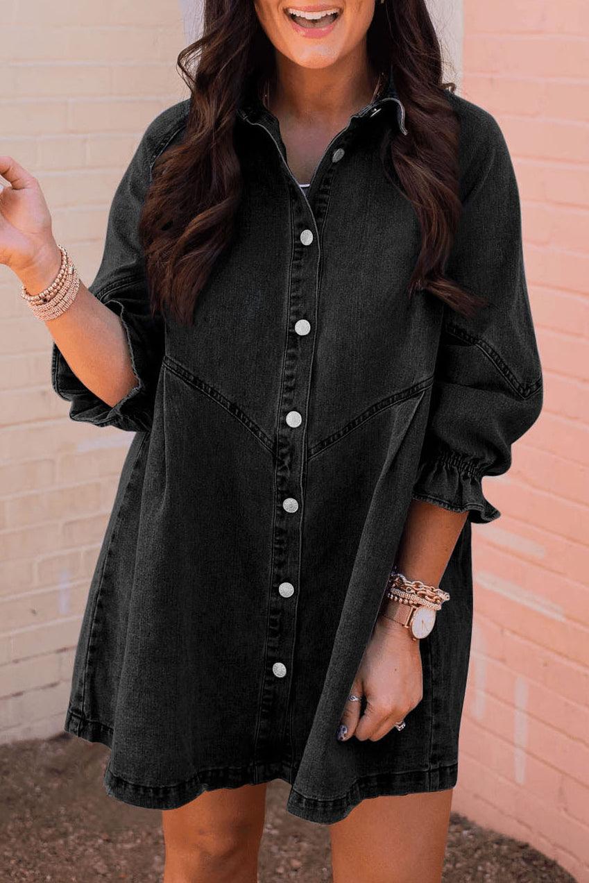 Geknoopte Denim Jurk met Lange Mouwen