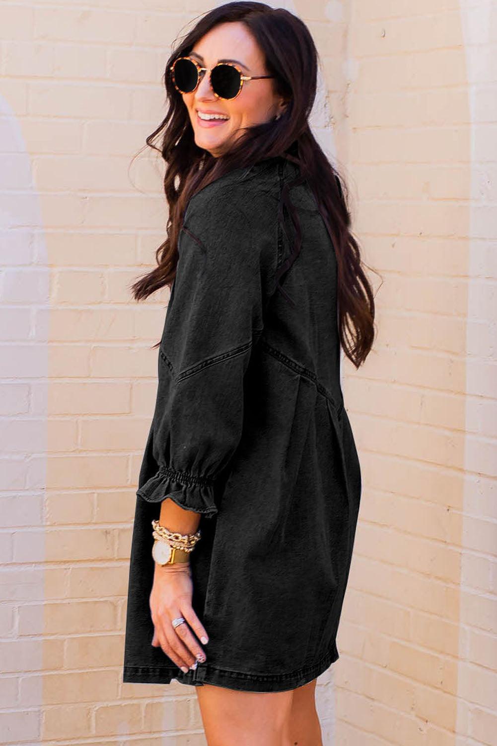 Geknoopte Denim Jurk met Lange Mouwen