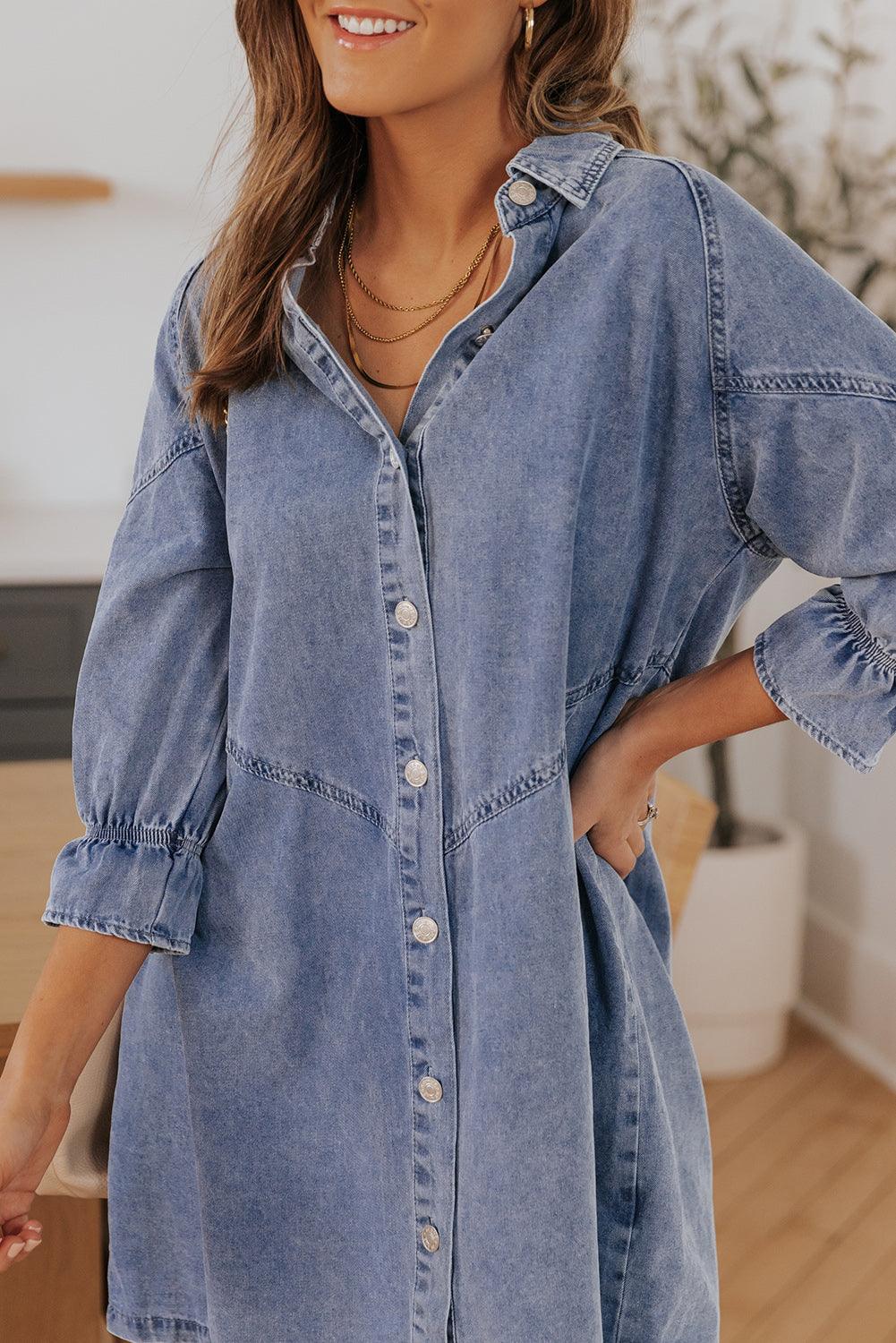 Geknoopte Denim Jurk met Lange Mouwen