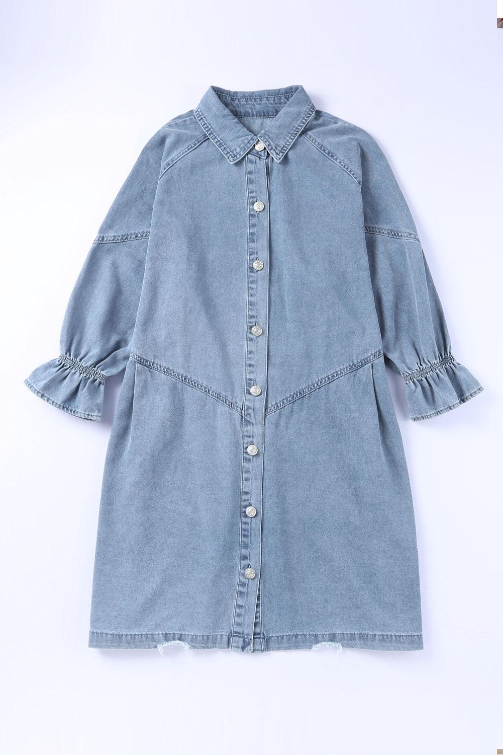 Geknoopte Denim Jurk met Lange Mouwen
