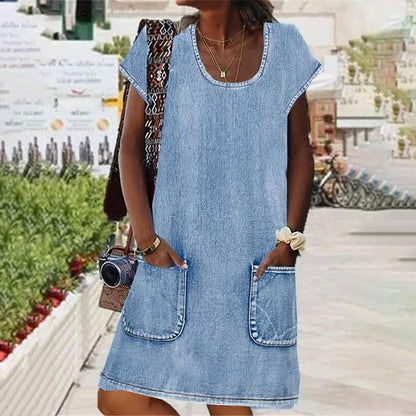 Roxy™ | Zomerse Denim Jurk met Korte Mouwen