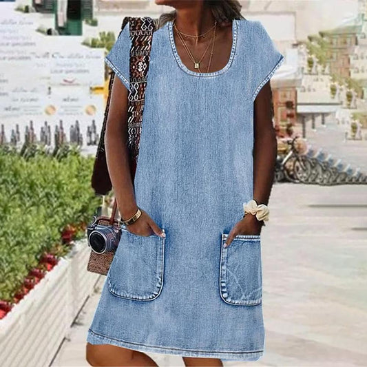 Roxy™ | Zomerse Denim Jurk met Korte Mouwen